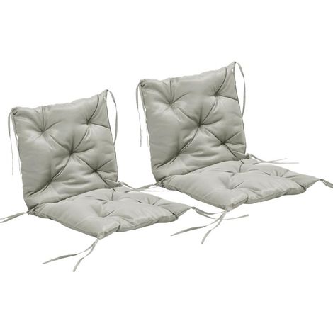 Lot de 2 coussins d'assise, 98 x 50 cm, avec attaches, revêtement en tissu, 8 cm d'épaisseur, gris clair (1/5)