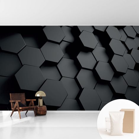 Papier peint intissé pour salon chambre à coucher peint imprimé Installation facile - Colle incluse gratuite Hexagones en 3D 416x254 cm (1/5)