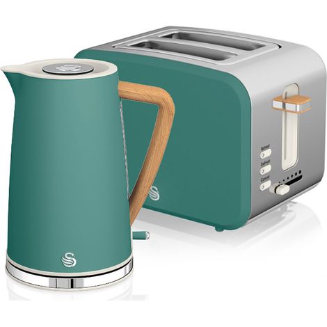 SWAN STP2090GRENEU Nordic Set Desayuno, Hervidor Agua 1,7 L, Tostadora Ranura Ancha 2 rebanadas, Diseño  Verde