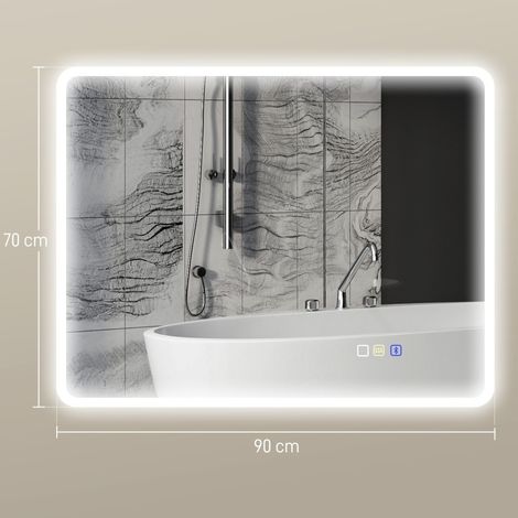 LED-Badezimmerspiegel Bluetooth 70 x 90 cm mit Touch, Anti-Beschlag, 3 Farben, Silber (1/4)
