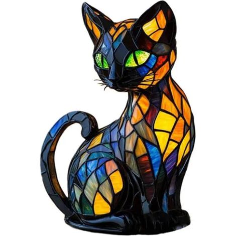 Lampe À Vitrail D'animaux - Lampe De Chat En Vitrail Vintage Table De Chevet D'animaux À La Main Lumière De Nuit (1/5)
