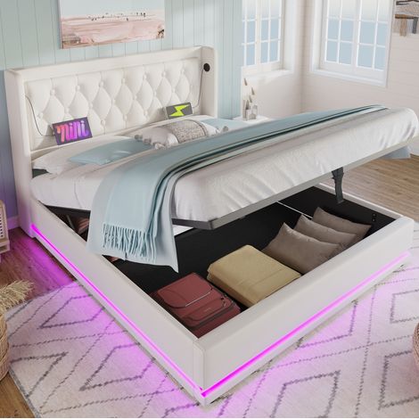 letto contenitore 180x200 LED USB bianco OKMYHOME (1/5)