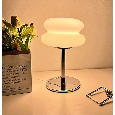 Lampes de chevet moderne, lampe de chevet rétro en cristal pour chevet, lampe de bureau blanc avec 3 températures de couleur, en forme de tarte aux œufs (1/5)