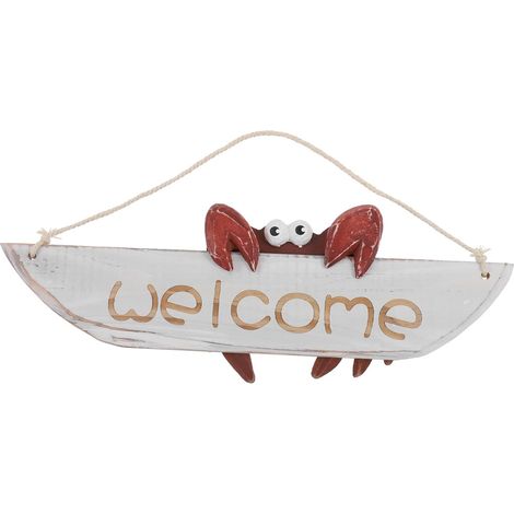 Panneau De Bienvenue Bois Forme Crabe Décoration Porte Style Méditerranéen Lettre Bienvenue Suspendre Ornements Bois (1/5)