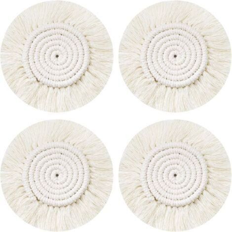 CSPARKV Dessous Verre Napperon Tissé Main, 4Pcs Ronds sous-Verres Tressé Coaster Macrame, Boho Tapis de Café Boisson Bière Tasse Table Antidérapant Résistantes à la Chaleur Décoration de Table (1/4)