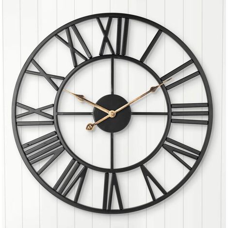 Horloge Murale silencieuse, Horloge Vintage de Ferme européenne avec Chiffres Romains, Horloge décorative Squelette en métal à Piles sans coutil de 40 cm pour la Cuisine à la Maison (Noir) (1/5)