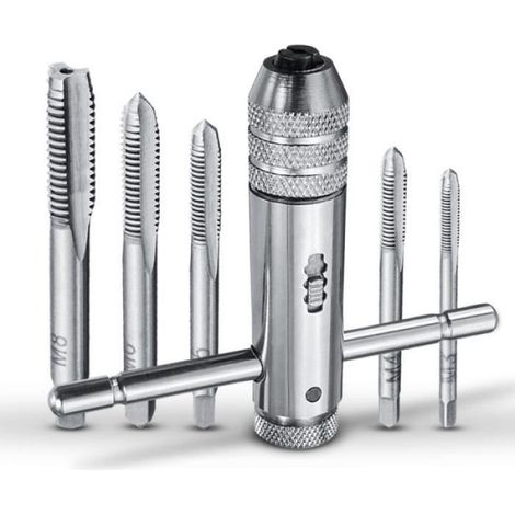 Clé à cliquet T-Handle - Taraud M3 à M8 - Porte-outil 3 mm à 8 mm - Pour filetage manuel - Lot de 6 pièces (1/3)