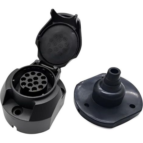 Prise Remorque 13 Broches Male Étanche, Fiche Remorque 13 Broches avec Cache Vert,12V Prise attelage 13 Broches Connecteur Prise de Remorque Male pour Porte-vélos, Camion,Caravane (1/5)