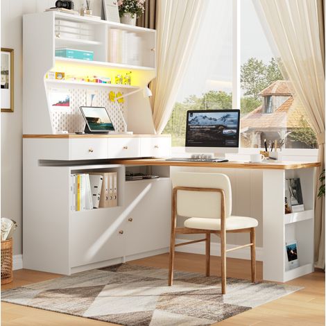 Buffet de cuisine 137/45/178 cm blanc avec LED et tablette coulissante (1/5)