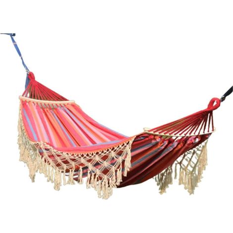 Hamac de jardin avec pompons anti-renversement et bâton en bois pour terrasse, jardin, cour, plage, extérieur (couleur : A) (1/4)