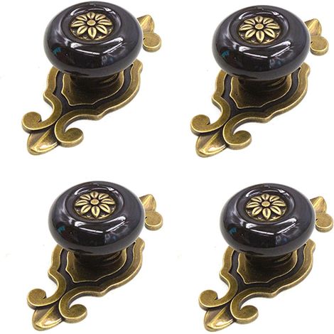 Rétro en Poignées Rondes Boutons Meubles Porcelaine Céramique Bouton Porte Crème avec Vis Accessoires 4 pièces Alliage De Zinc (1/4)