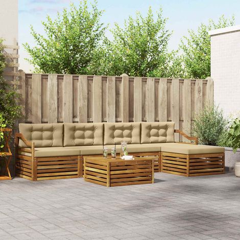 Outdoor-Sofagarnitur mit Kissen 6 pcs Natur und Beige
