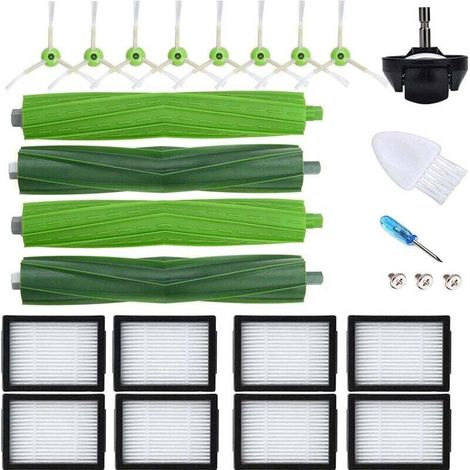 Zubehör für iRobot Roomba i1 i3 Evo i4 i6 i7+ i8 E5 E6 combo i5 J5+: 4 Hauptbürsten, 8 HEPA-Filter, 8 Seitenbürsten, 1 Vorderrad (1/4)
