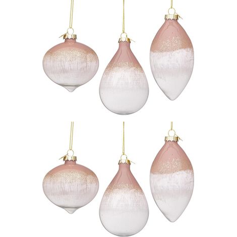 Pendaglio in vetro color rosa e bianco decorazione per albero di natale (1/2)