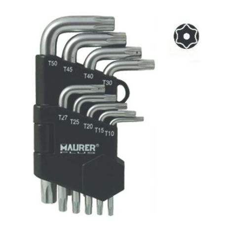 CHIAVI TORX MASCHIO IN SERIE MAURER PLUS 9PZ C/FORO CV - CF. BLISTER