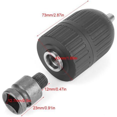 1 Adaptateur de mandrin sans clé, filetage 1/2-20UNF, serrage 2-13mm, pour clé à chocs (1/3)