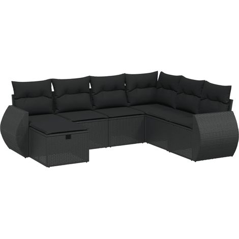 Set Divani da Giardino con Cuscini 7pz Nero Polyrattan vidaXL (1/4)