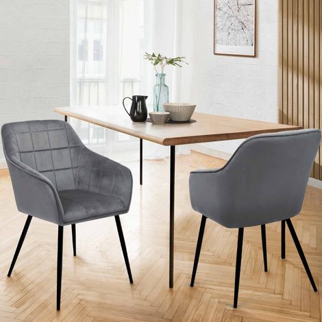 Lote de 2 sillas de comedor MADY de terciopelo gris claro con reposabrazos (1/5)