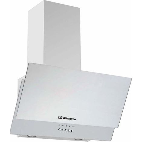 Campana decorativa in vetro bianco Orbegozo.  Classe energetica C. Motore 105 W. Larghezza: 70 cm.