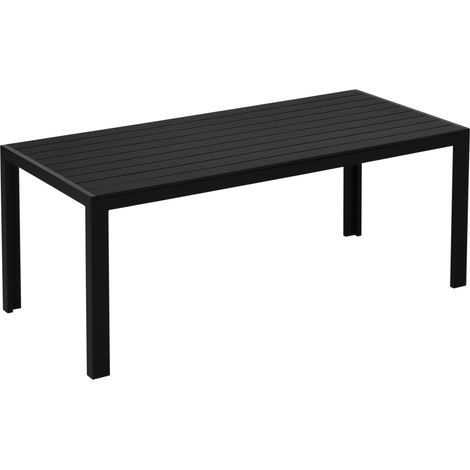 Tavolo da giardino in alluminio nero con piano in composito effetto legno, resistente alle intemperie (1/5)