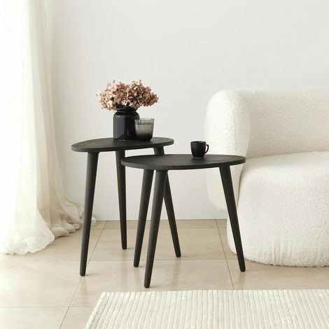Bout de canapé bois gris foncé - tronc d'arbre (lot de 2) TENA (1/5)