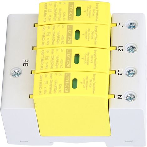 Dispositif de protection contre les surtensions 420 V CA 4 pôles, parafoudre, pour installation domestique sur rail 36 mm (1/5)