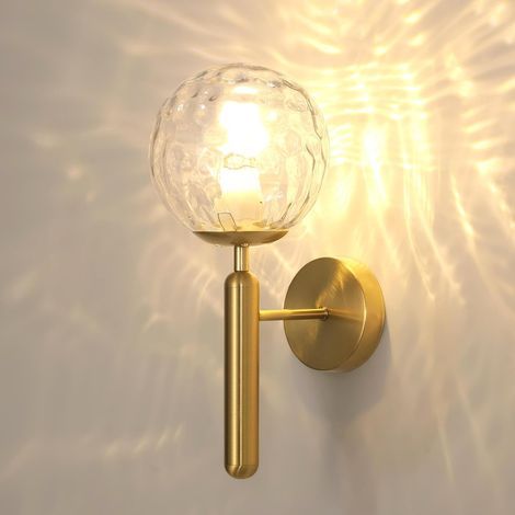 Indoor Wall Sconce, Vintage Wall Lamp with E27 Glass Ball Shade, Gold Indoor Lighting for Bedroom, Living Room, Hallway, Cafe, Staircase (1/5)