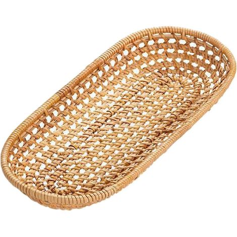 Panier à pain tressé à la main, plateau de rangement en osier pour thé, boissons et en-cas, décoration intérieure 28 x 4 cm-L-Wood