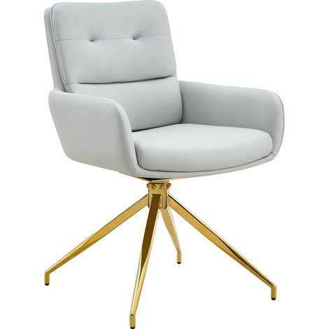 Set tavolo rotondo in vetro temperato Ø85 cm con 2 sedie girevoli in PU grigio chiaro (1/5)