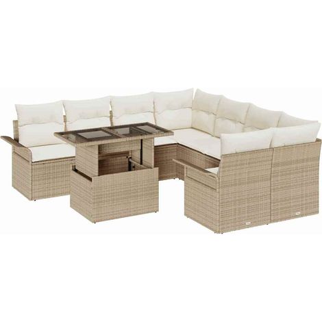 Garden Sofa Set with Cushion 9 pcs Beige Poly rattan vidaXL