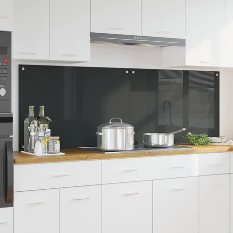 Protection de cuisine 2 pcs-Dosseret de cuisine-Fond de hotte-Crédence de cuisine Gris foncé 90 x 60 cm verre trempé (1/5)