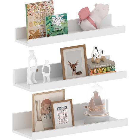 Étagère Flottante 40 cm Lot de 3, Barres à Tableaux en Bois Étagères murales pour Chambre Salon de Bain Cuisine, Blanc (1/5)