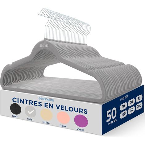 Cintres - Cintres en Velours Antidérapants - Porte-Vêtement Fins et Robustes - avec Crochet en Métal Pivotant à 360° - Supportant jusqu'à 4,5 kg pour Vestes, Pantalons et Robes - Lot de 50 (1/5)