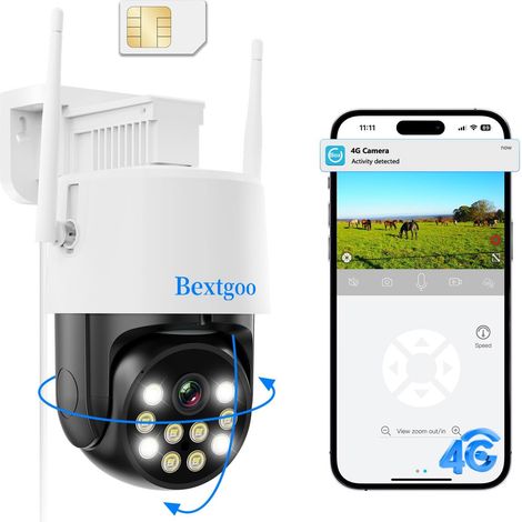 Caméra de Surveillance, 4MP Camera Surveillance Exterieure sans WiFi avec Carte SIM, 360° Suivi Automatique, Détection Mouvement, Vision Nocturne Couleur, IP66 (1/5)