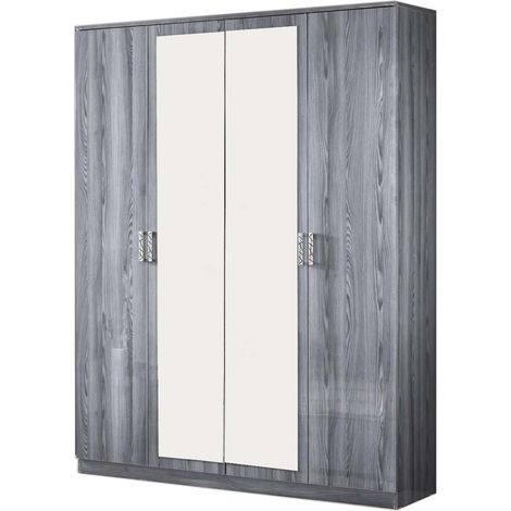 Armoire de chambre 4 portes battantes bois chêne grisé Nikoza 116cm (1/4)