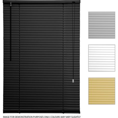 Venetian Window Blind Easy Fit Home Office Wood Effect 130cm x 150cm BLACK (1/3)