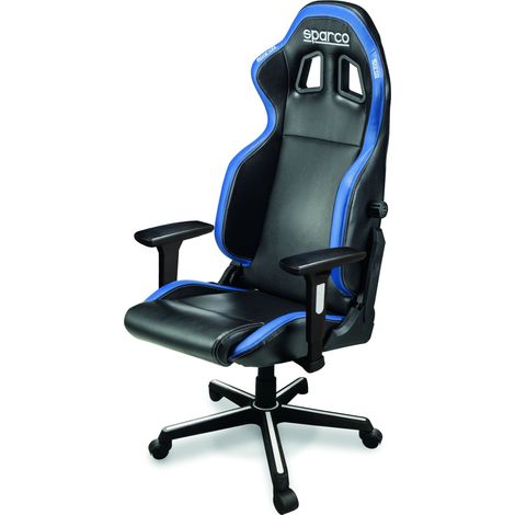 Sparco poltrona sedia da ufficio Icon 2019 Nera/Azzurra seduta ribassata e allargata con schienale regolabile e dispositivo antiribaltamento Nero + Azzurro