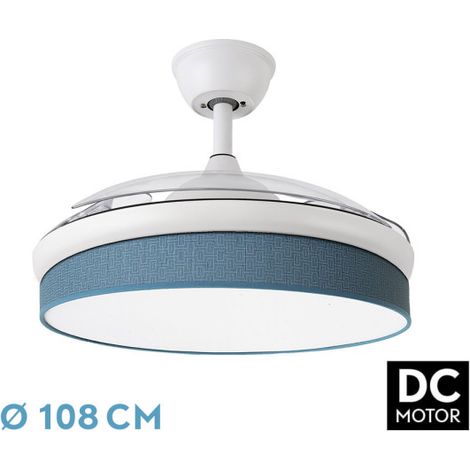 Abrila - Ventilador DC MODA  Color Blanco con tres Aspas Desplegables ABS y Difusor Azul  6 Velocidades Ajustables  3 Temperaturas de Luz  con Temporizador y Mando a Distancia Incluido (1/3)
