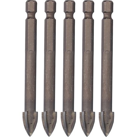 5-teiliges 10-mm-Hartmetall-Kernbohrer-Set, 1/4-Zoll-Sechskantschaft, zum Bohren in Fliesen, Glas, Keramik und Beton, Hochleistungs-Lochöffner (1/5)