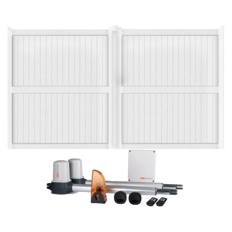 Portail battant électrique PVC blanc avec moteur Sentinel H 180 x L 250 GUÉRANDE