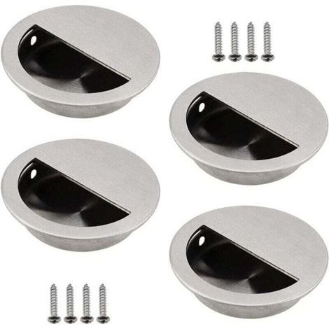 Round recessed door handle, semi-circular hole, easy to pull, 60 mm diameter, set of 4, silver (1/4)