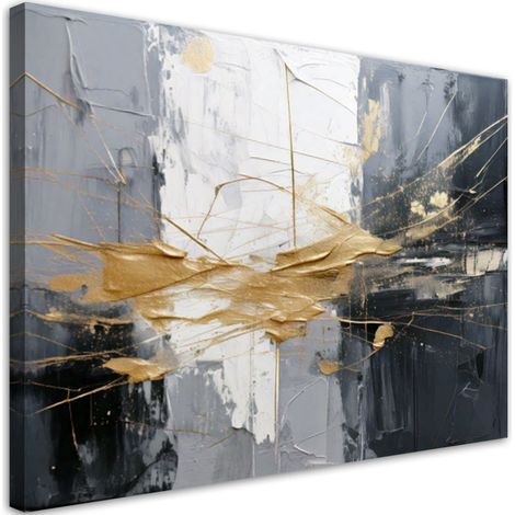 Quadro su tela, Astrattismo nei toni del grigio con elementi dorati - 120x80 (1/3)