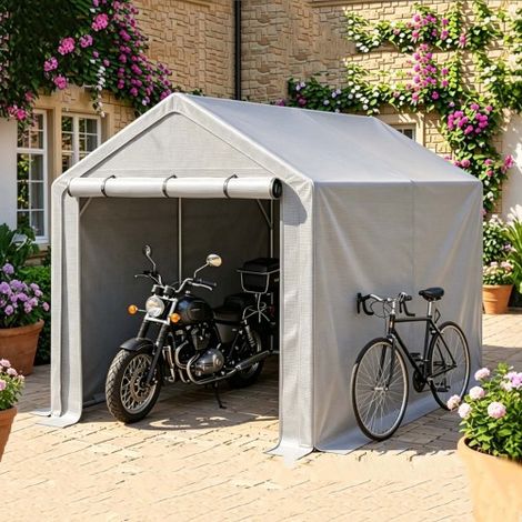 Abri multifonction gris foncé : garage à vélos, abri de jardin, tente à outils, tente de rangement – 296 x 190 x 200 cm (1/5)