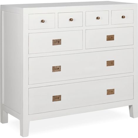 Commode 8 tiroirs bois massif de mindi blanc Kourame 110cm (1/5)