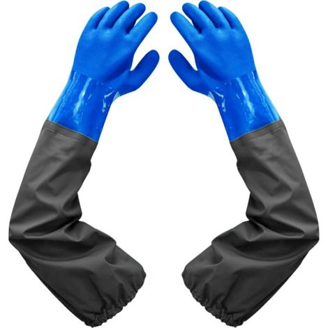 Mattierte, wasserdichte Handschuhe – Dehnbare Gummihandschuhe – Teichreinigungshandschuhe, 66 cm lang, beflocktes Futter, elastische Bündchen, für die chemische Industrie, Landwirtschaft, Fischerei un