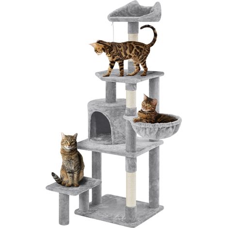 Yaheetech Albero Tiragraffi in Sisal Naturale e Truciolato 48,5 cm × 40,5 cm × 145 cm Torre per Gatti con Posatoio Gioco Condominio Chiaro Grigio (1/5)