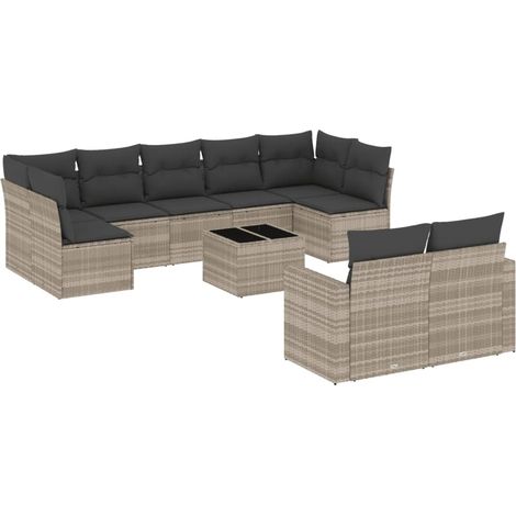 vidaXL Set Divano Giardino 10 pz con Cuscini Grigio Chiaro Polyrattan (1/5)
