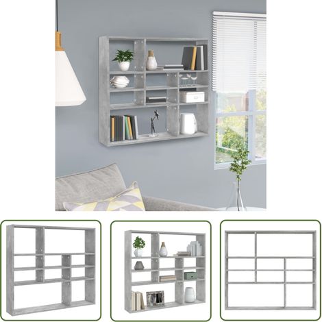 The Living Store Étagère murale Gris béton 90x16x78 cm Bois d’ingénierie - Etagere Murale - Étagère Design - Rangement Mural - Décoration Murale - Bibliothèque Murale (1/5)