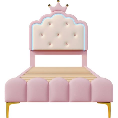 Lit rembourré 90 x 200 cm, avec éclairage d'ambiance, forme princesse, matériau PU, rose (1/5)
