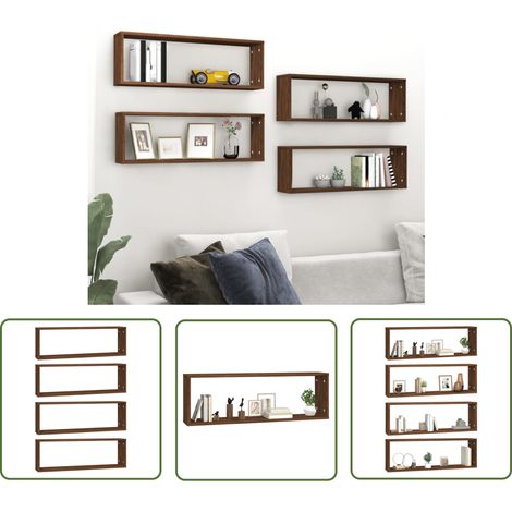 The Living Store Étagères murales cubiques 4 pcs Chêne marron 80x15x26,5 cm - Étagères Murales - Étagères Cubes - Étagères Déco - Rangement Mural - Décoration Murale (1/5)
